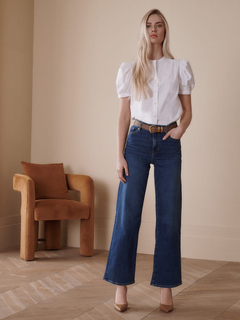 Trend4us Chic Draped Buckle Wide-Leg Denim Jeans main image 1